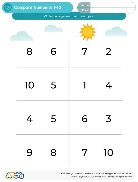 Compare Numbers: 1-10 • ABCya!