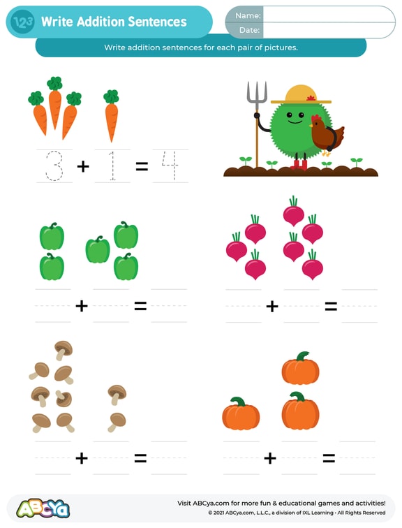 Write Addition Sentences ABCya 