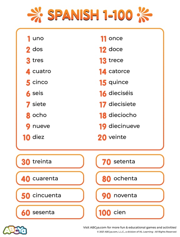 numbers in spanish 1 100