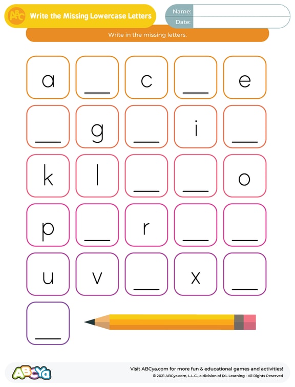 Write The Missing Lowercase Letters ABCya 
