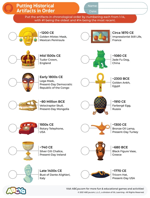 Putting Historical Artifacts in Order • ABCya!