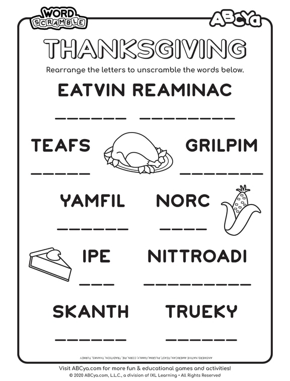 Word scramble thanksgiving abcya 